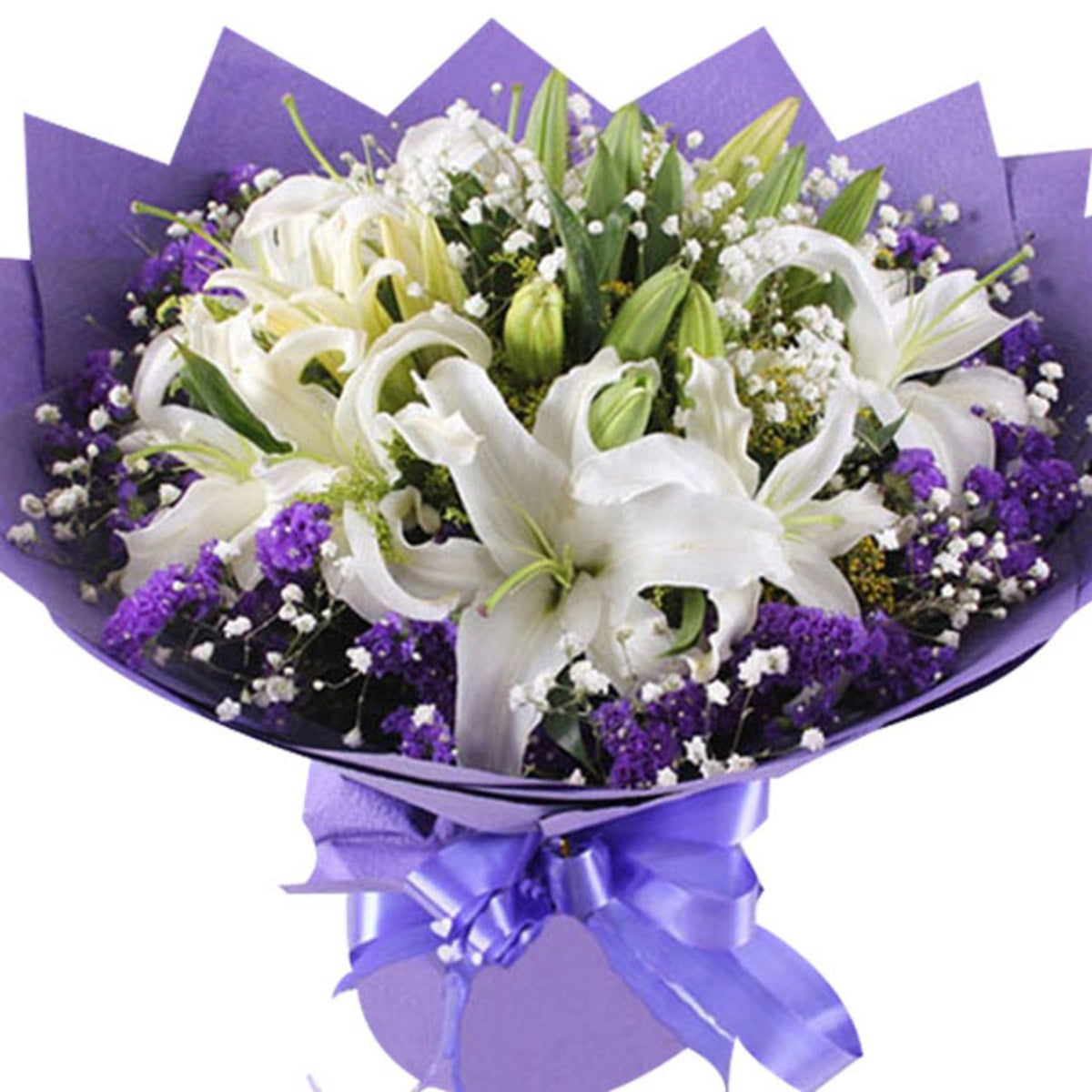 Angel's hug(
5 white long lilies)