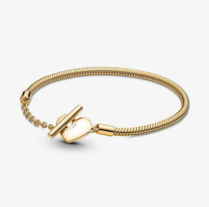 Heart-shape T-shape Buckle snake bone chain bracelet