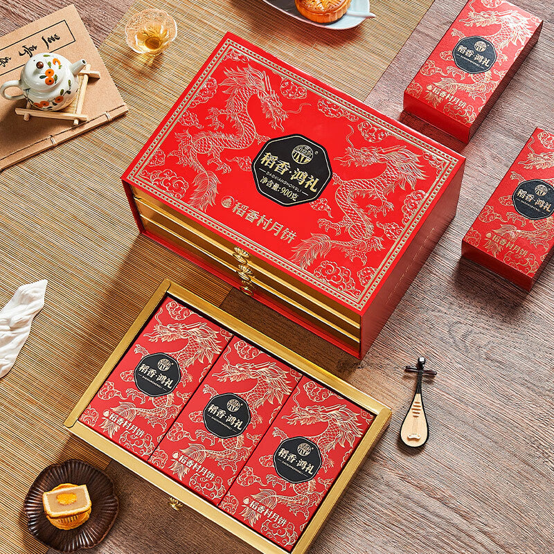 Mooncake Gift Box with Assorted Flavors Mid-Autumn Festival Pastry Gift