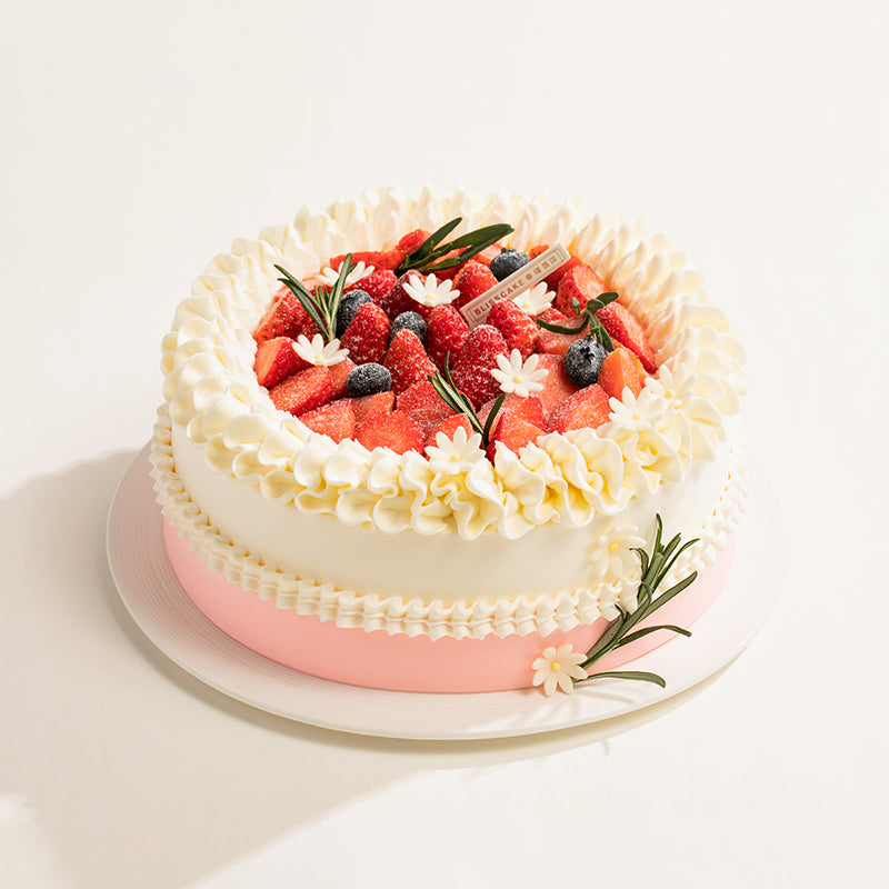 Round Strawberry Blueberry Birthday Cake