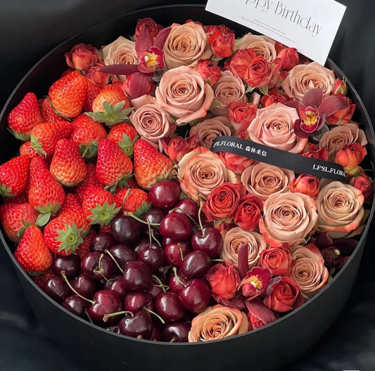 Cappuccino Roses Flower Fruits Mixed Gift box
