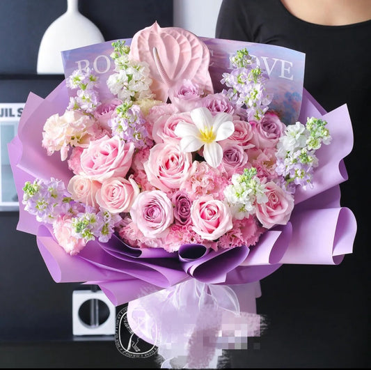 Snow Mountain Rose Mixed Fresh Flower Bouquet