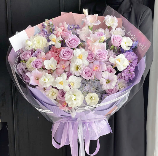 Lavender Symphony Bouquet - Rose, Orchid, Platycodon