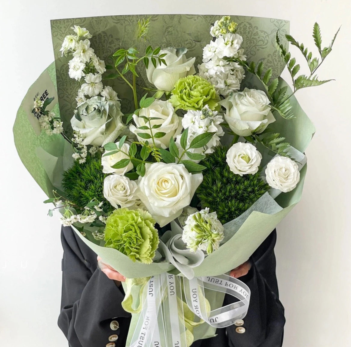 Alpine Summer Sonata: Snowy White Roses & Verdant Orchid Ensemble