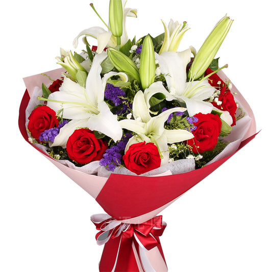 Affectionate blessing(11 red roses&2 long lilies) (4529547313263)