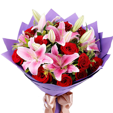 Love you deeply(
11 red roses with 3 long pink lilies)