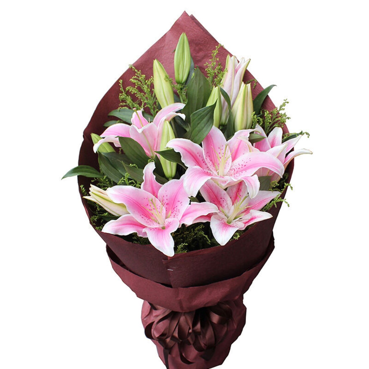 Like spring breeze(
5 long pink lilies-