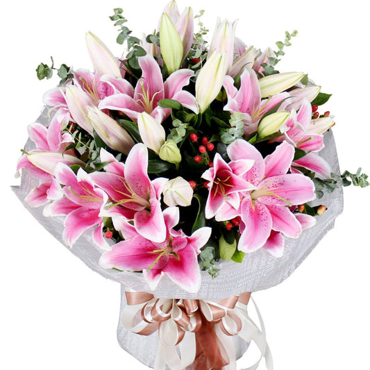 Warm companion(
8 long pink lilies)