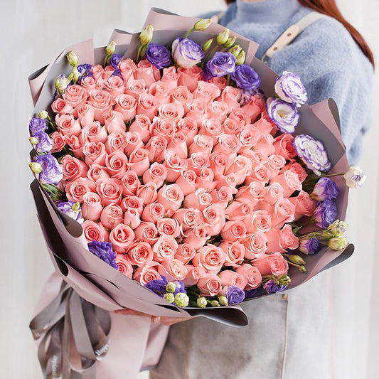 Love lasts forever(99 Diana roses with purple platycod)