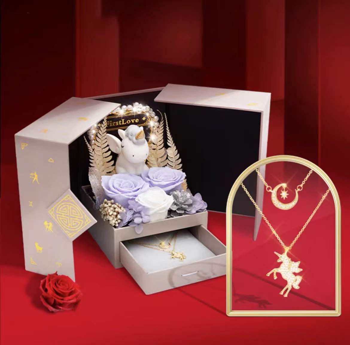 Necklace Purple Eternal Rose Gift Box - shipping takes 1-4 days