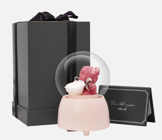 Pink bear Music box- Immortal flower