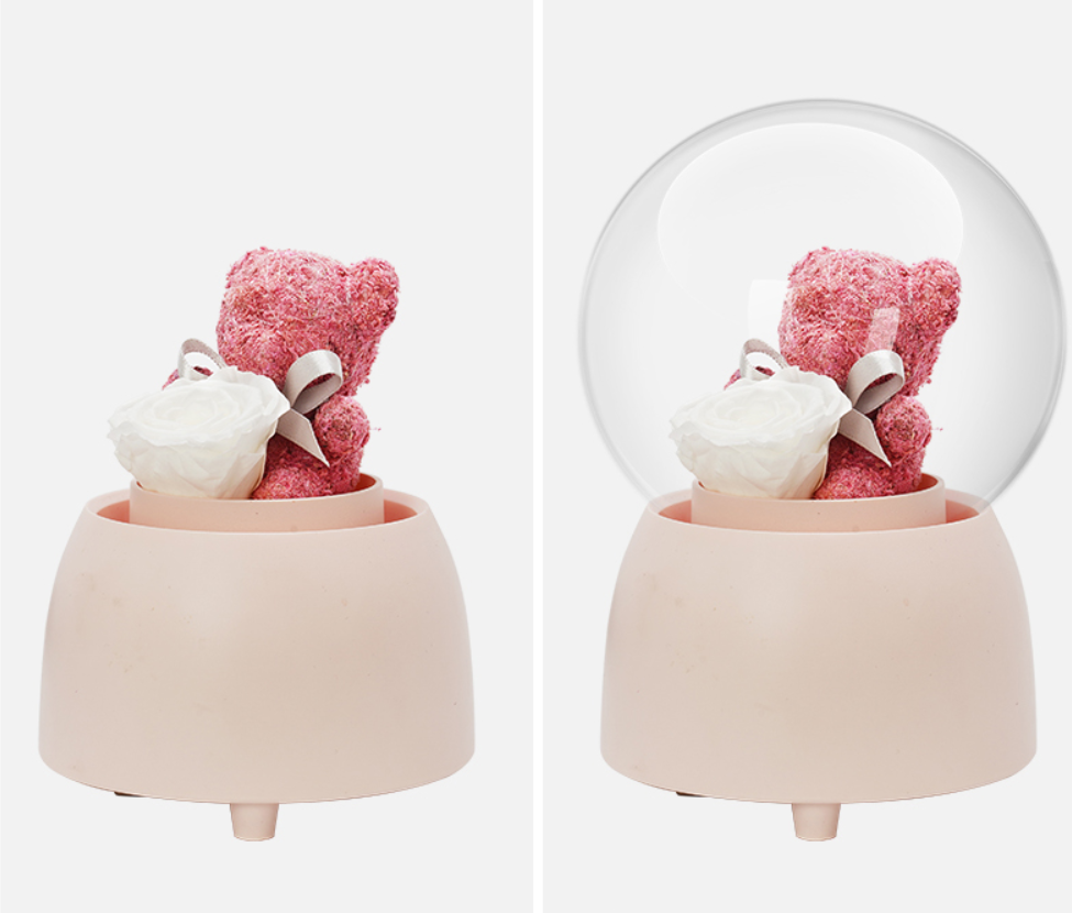 Pink bear Music box- Immortal flower