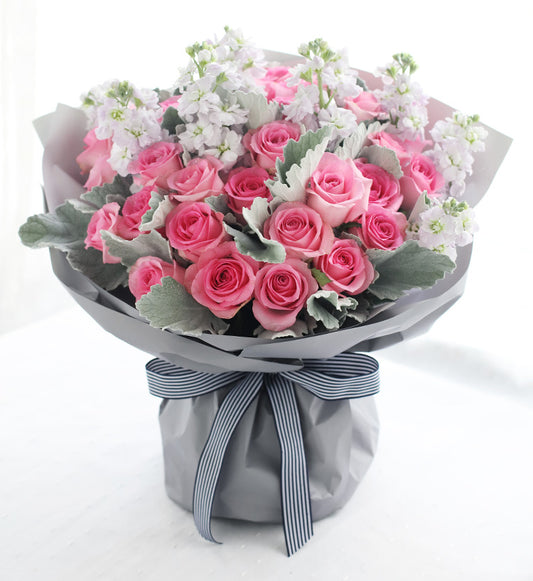 33 wake up roses, violet, silver leaf to China (2313069363300)