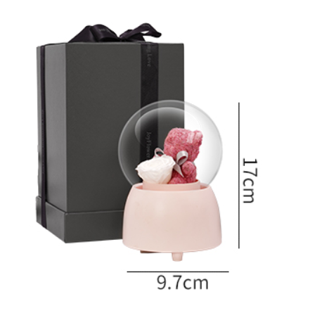 Pink bear Music box- Immortal flower